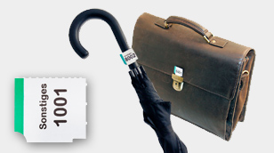 Garderobenmarke Ticket Abschnitt Schirm Helm Tasche Handy Gastro Werbung Simbeck